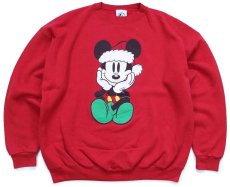 画像1: 90s USA製 Disney ディズニー ミッキー マウス クリスマス スウェット 赤 XL (1)