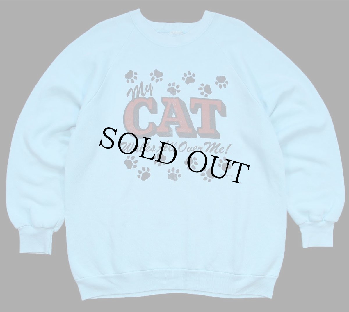 画像1: 80s My CAT Walks All Over Me! 足型 スウェット 水色 (1)