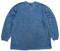 画像1: 90s USA製 McINTOSH & SEYMOUR 無地 ヘンリーネック コットン スウェット 後染め 青緑 XL★ピグメントダイ (1)