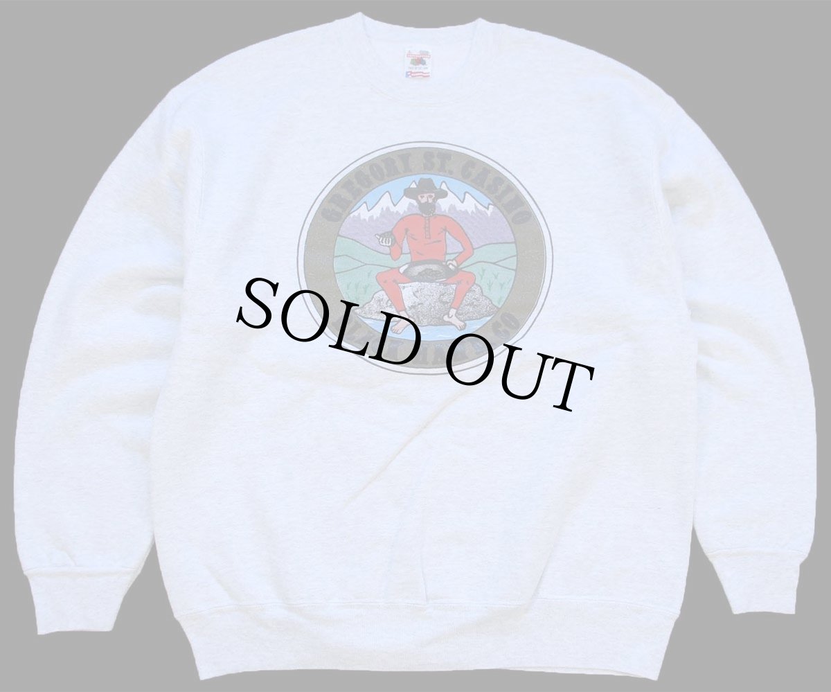 画像1: 90s USA製 GREGORY ST.CASINO BLACK HAWK.CO 両面プリント スウェット 杢ライトグレー L (1)