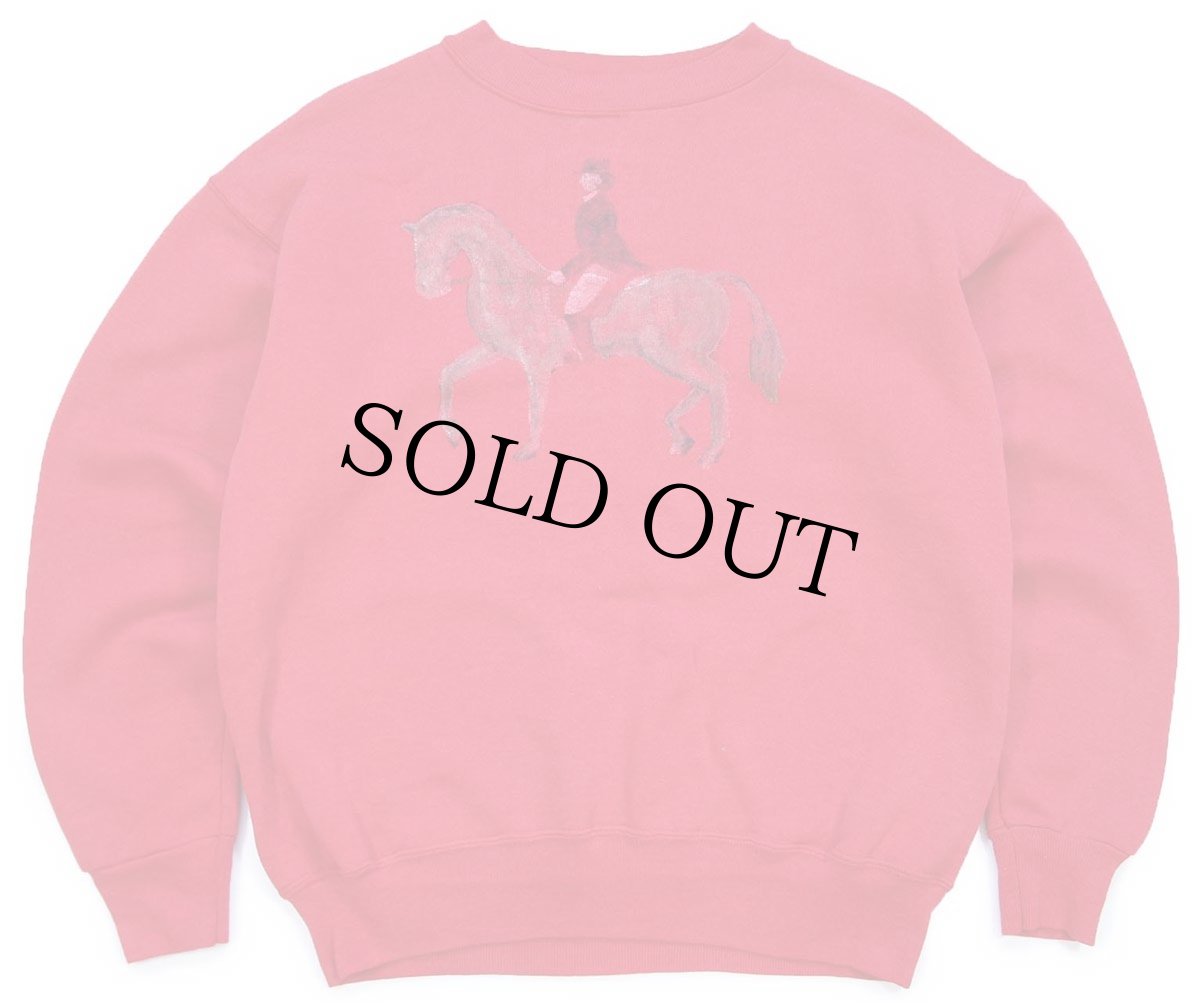 画像1: 90s USA製 乗馬 ハンドペイント アート スウェット 赤 フェード M (1)