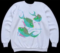 画像1: 80s USA製 CAYMAN ISLANDS 熱帯魚 アート スウェット 白 XL (1)