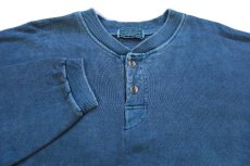 画像3: 90s USA製 McINTOSH & SEYMOUR 無地 ヘンリーネック コットン スウェット 後染め 青緑 XL★ピグメントダイ (3)