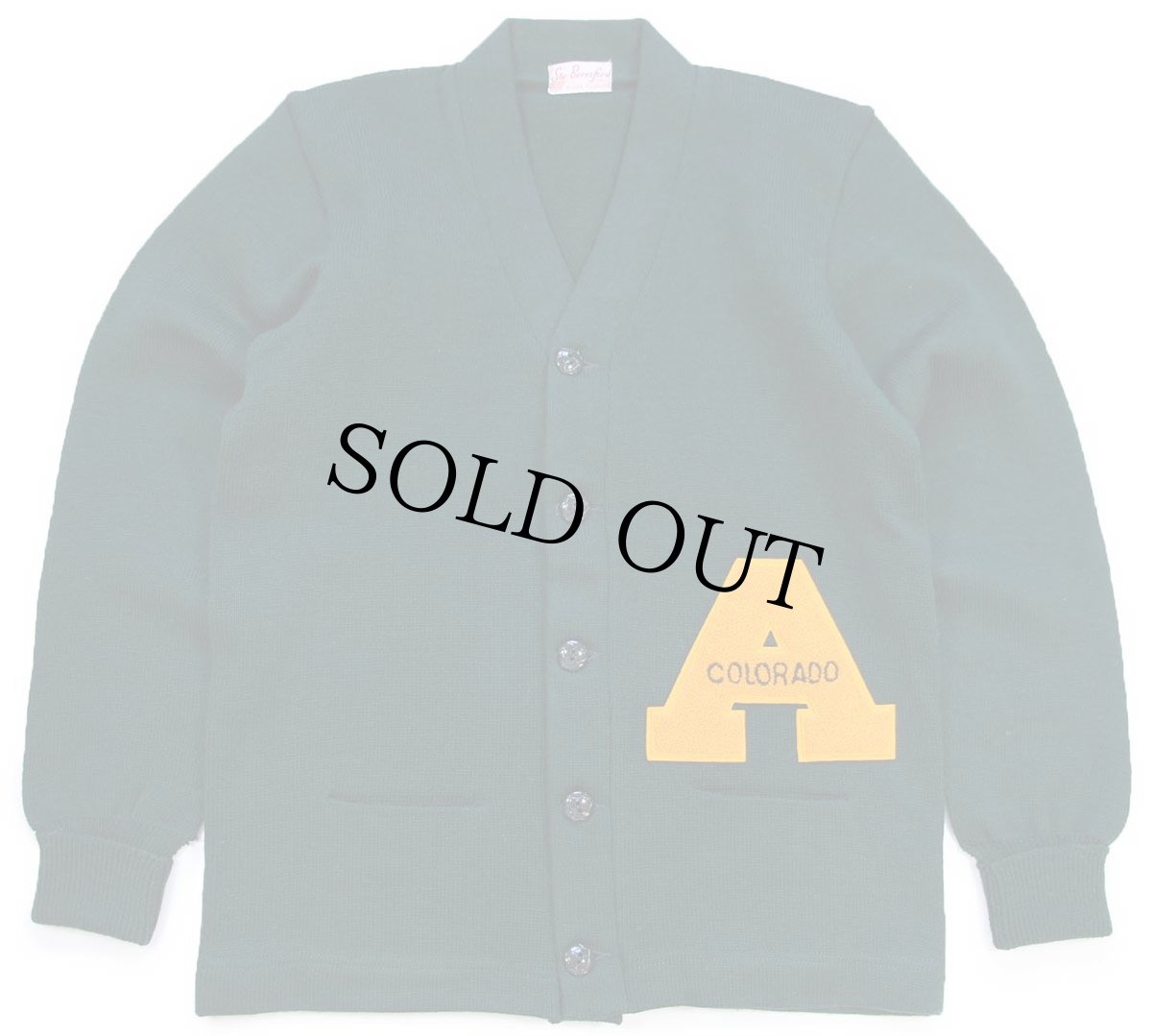 画像1: 50s Stu-Beresford COLORADO パッチ付き ウールニット レタードカーディガン 緑 (1)