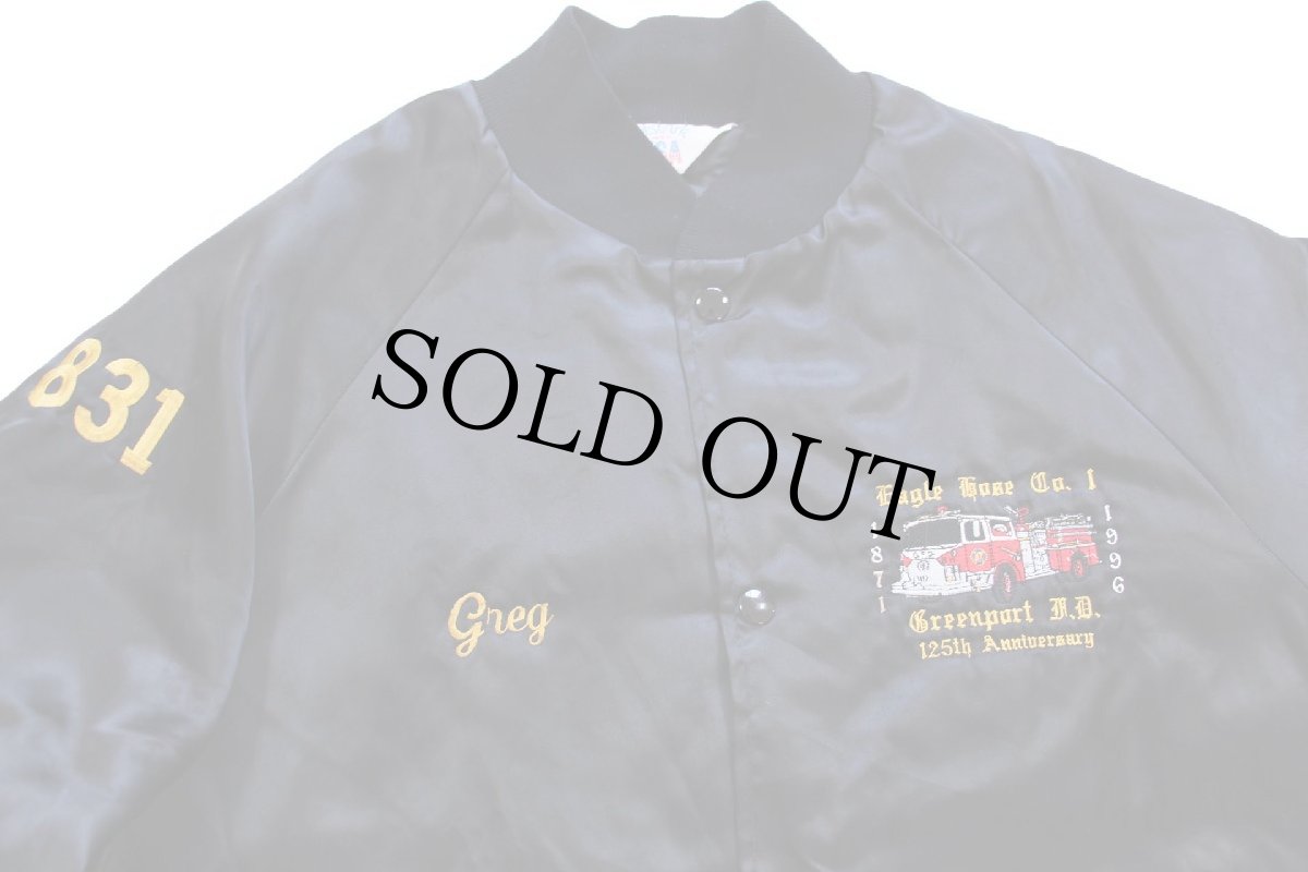 画像3: 90s USA製 Eagle Hose Co. Greenport F.D. fire truck 消防車 刺繍 キルティングライナー ナイロンジャケット 黒 L (3)