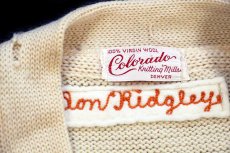 画像4: 50s Colorado Don パッチ&ピンズ付き パチポケ ウールニット レタードカーディガン ボロ アイボリー (4)