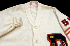 画像3: 50s Colorado Don パッチ&ピンズ付き パチポケ ウールニット レタードカーディガン ボロ アイボリー (3)