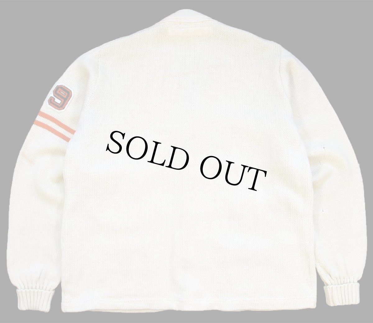 画像2: 50s Colorado Don パッチ&ピンズ付き パチポケ ウールニット レタードカーディガン ボロ アイボリー (2)