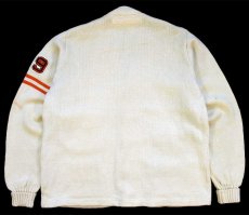画像2: 50s Colorado Don パッチ&ピンズ付き パチポケ ウールニット レタードカーディガン ボロ アイボリー (2)