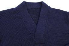 画像4: 40s UNKNOWN Vネック エルボーパッチ付き ローゲージ ウールニット レタードセーター 濃紺 (4)