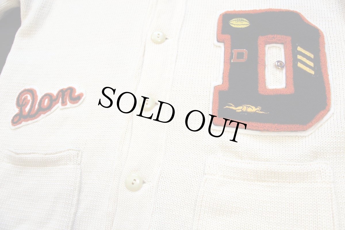 画像5: 50s Colorado Don パッチ&ピンズ付き パチポケ ウールニット レタードカーディガン ボロ アイボリー (5)