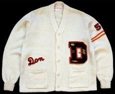 画像1: 50s Colorado Don パッチ&ピンズ付き パチポケ ウールニット レタードカーディガン ボロ アイボリー (1)