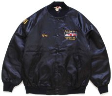 画像1: 90s USA製 Eagle Hose Co. Greenport F.D. fire truck 消防車 刺繍 キルティングライナー ナイロンジャケット 黒 L (1)