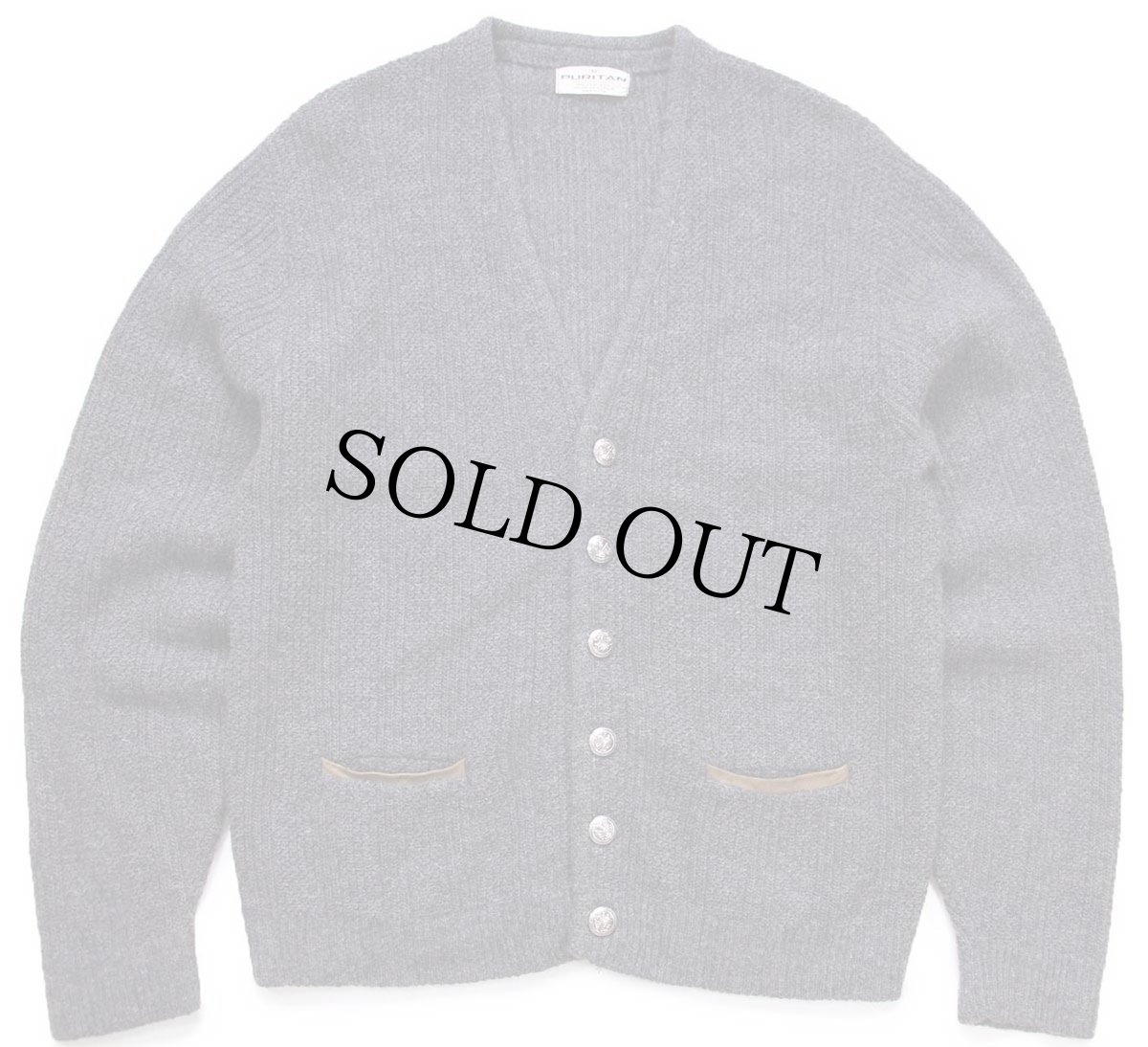 画像1: 60s USA製 PURITAN 編み柄 ウール×アクリルニット カーディガン グレー M (1)