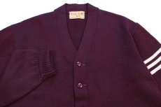 画像3: 50s Lamb Knit ウールニット レタードカーディガン ワインレッド (3)