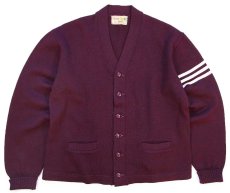 画像1: 50s Lamb Knit ウールニット レタードカーディガン ワインレッド (1)