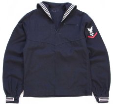 画像1: 80s 米軍 U.S.NAVY パッチ付き ウール セーラーシャツ 濃紺 40XL (1)