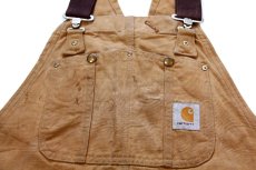 画像4: 90s USA製 carharttカーハート キルティングライナー ダブルニー ダック地 オーバーオール 茶 W38 L32 (4)
