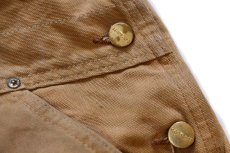 画像7: 90s USA製 carharttカーハート キルティングライナー ダブルニー ダック地 オーバーオール 茶 W38 L32 (7)