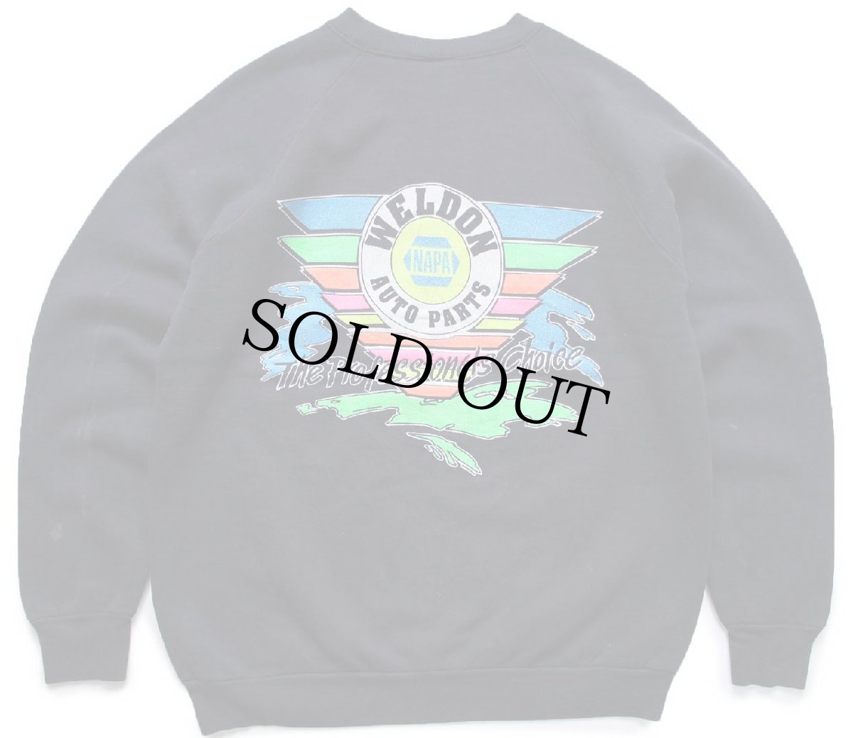 画像1: 80s USA製 NAPA WELDON AUTO PARTS 蛍光 両面プリント スウェット 黒 L (1)