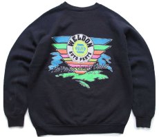 画像1: 80s USA製 NAPA WELDON AUTO PARTS 蛍光 両面プリント スウェット 黒 L (1)