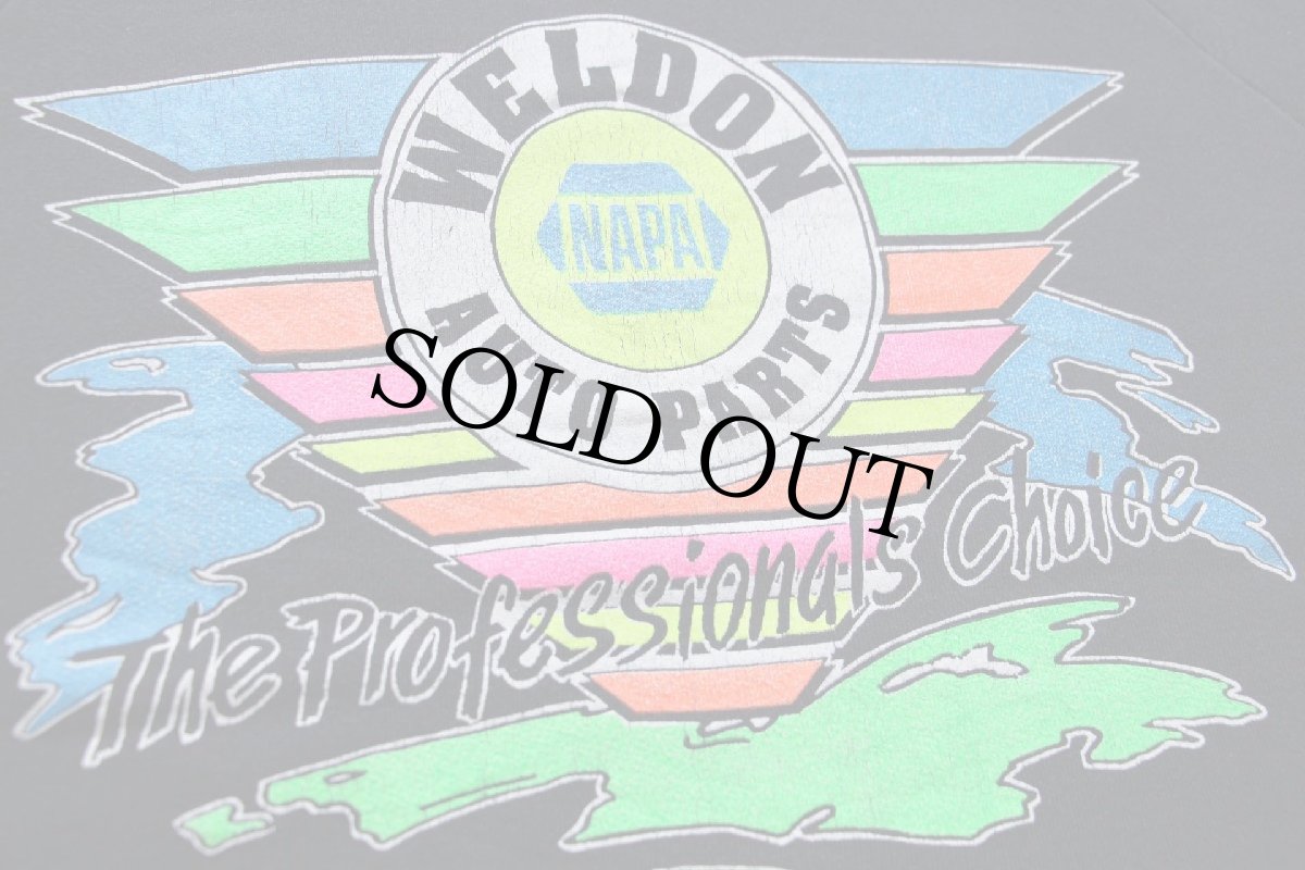 画像4: 80s USA製 NAPA WELDON AUTO PARTS 蛍光 両面プリント スウェット 黒 L (4)