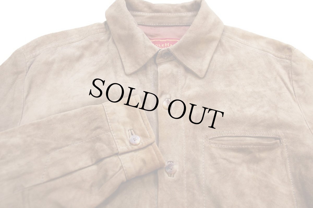 画像3: 90s USA製 COLE-HAAN コールハーン ラムスキン スエード レザーシャツ ブラウンベージュ M (3)