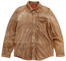 画像1: 90s USA製 COLE-HAAN コールハーン ラムスキン スエード レザーシャツ ブラウンベージュ M (1)