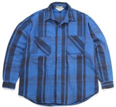 画像1: 80s USA製 JCPenney STJOHN'SBAY×BIGMACビッグマック チェック コットン フランネルシャツ 青×薄黒 XL-T (1)