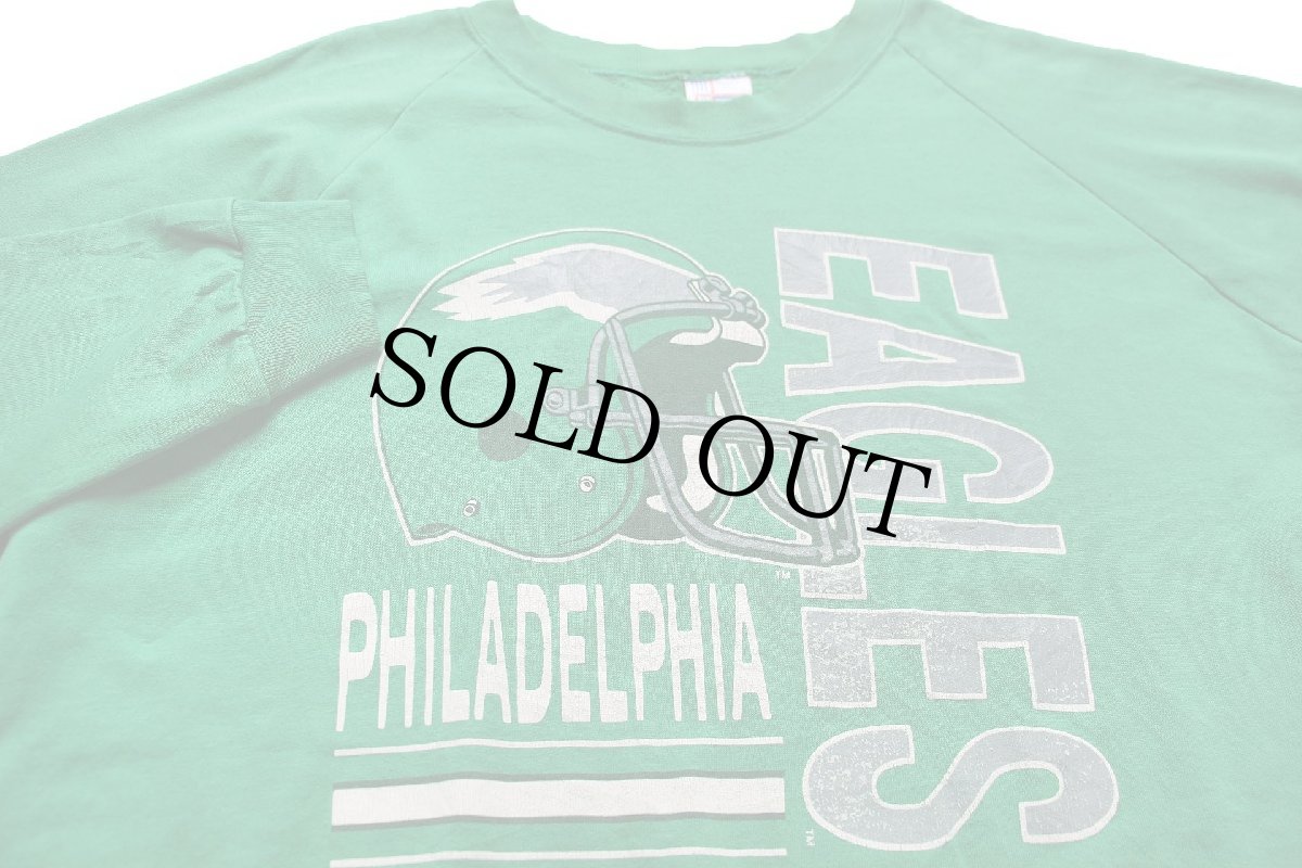 画像3: 80s USA製 NFL PHILADELPHIA EAGLES アメフト ひび割れプリント スウェット 緑 XL (3)