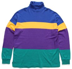 画像2: 90s USA製 Austin Kane マルチカラー 切り替え タートルネック コットン 長袖Tシャツ L (2)