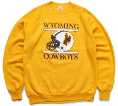画像1: 80s USA製 WYOMING COWBOYS アメフト スウェット 濃黄 L★RUSSELLラッセル (1)