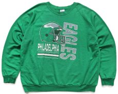 画像1: 80s USA製 NFL PHILADELPHIA EAGLES アメフト ひび割れプリント スウェット 緑 XL (1)