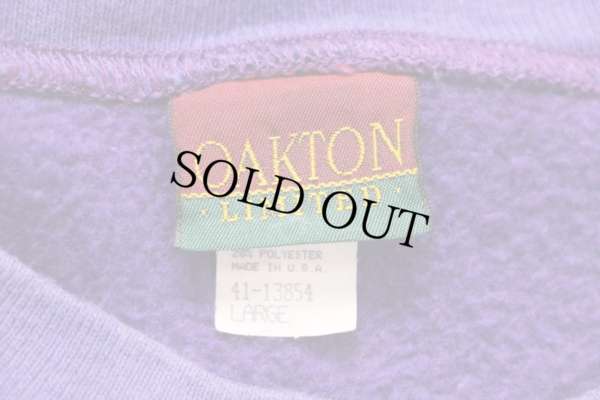 画像4: 80s USA製 OAKTON 無地 ツートン はめ込み 前V スウェット 紫 L★ブランク (4)