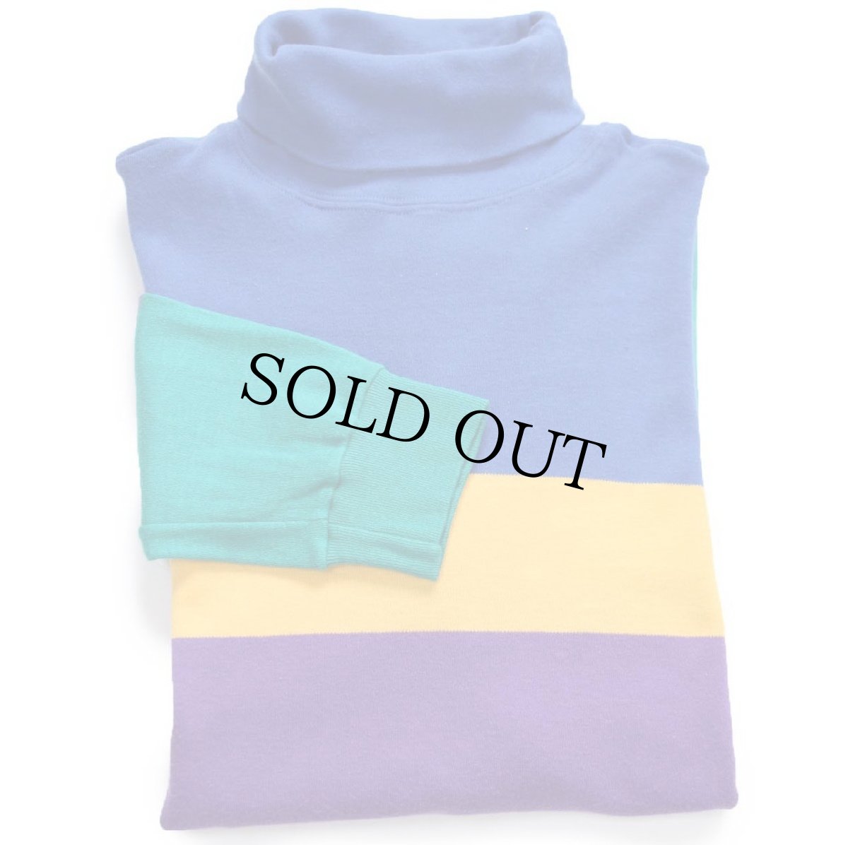 画像1: 90s USA製 Austin Kane マルチカラー 切り替え タートルネック コットン 長袖Tシャツ L (1)