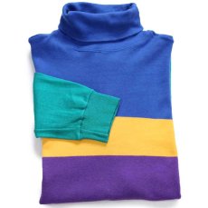 画像1: 90s USA製 Austin Kane マルチカラー 切り替え タートルネック コットン 長袖Tシャツ L (1)