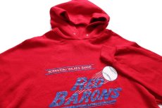 画像3: 90s USA製 Leeリー RED BARONS ベースボール ひび割れプリント スウェットパーカー 濃赤 XL★フーディー (3)