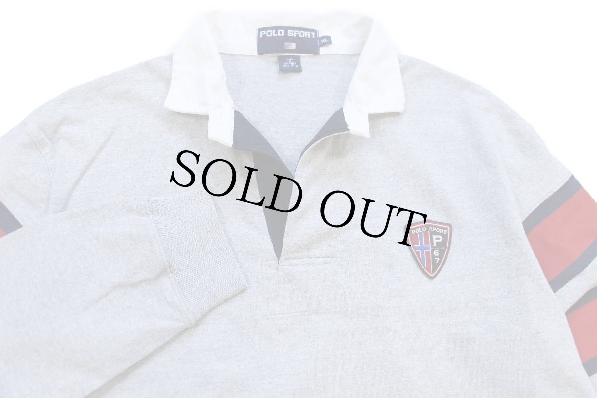 画像3: 90s POLO SPORT ポロ スポーツ ラルフローレン P67 パッチ付き コットン ラガーシャツ 杢グレー XL (3)