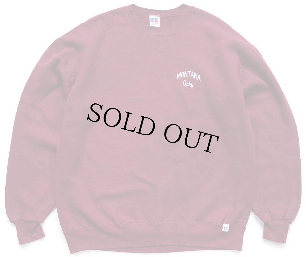 画像1: 90s USA製 RUSSELLラッセル MONTANA Griz 刺繍 前V スウェット ワインレッド L (1)