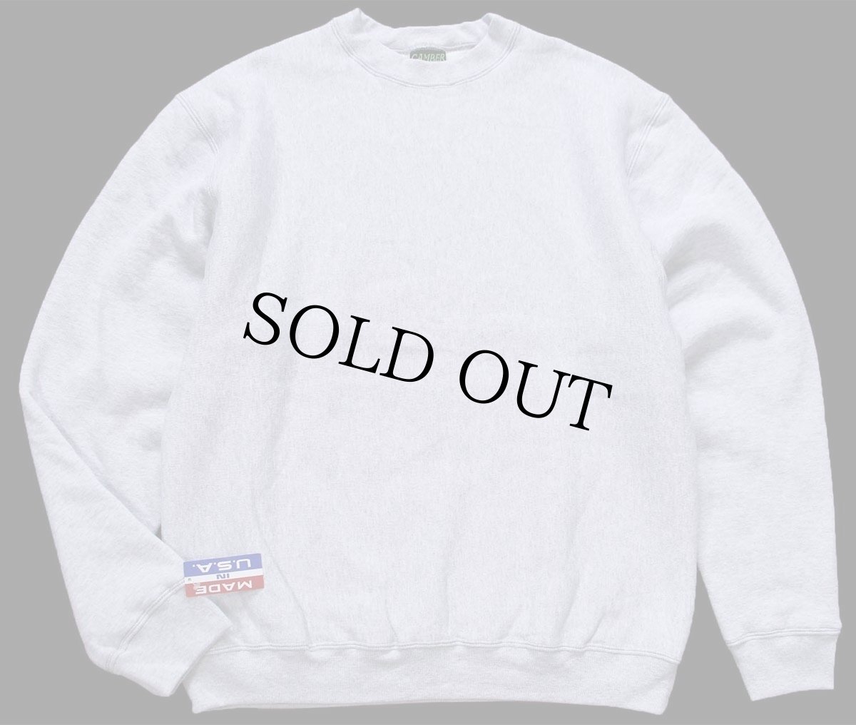 画像2: デッドストック★USA製 CAMBERキャンバー 無地 裏サーマル リバースウィーブ スウェット 杢グレー L★ブランク (2)