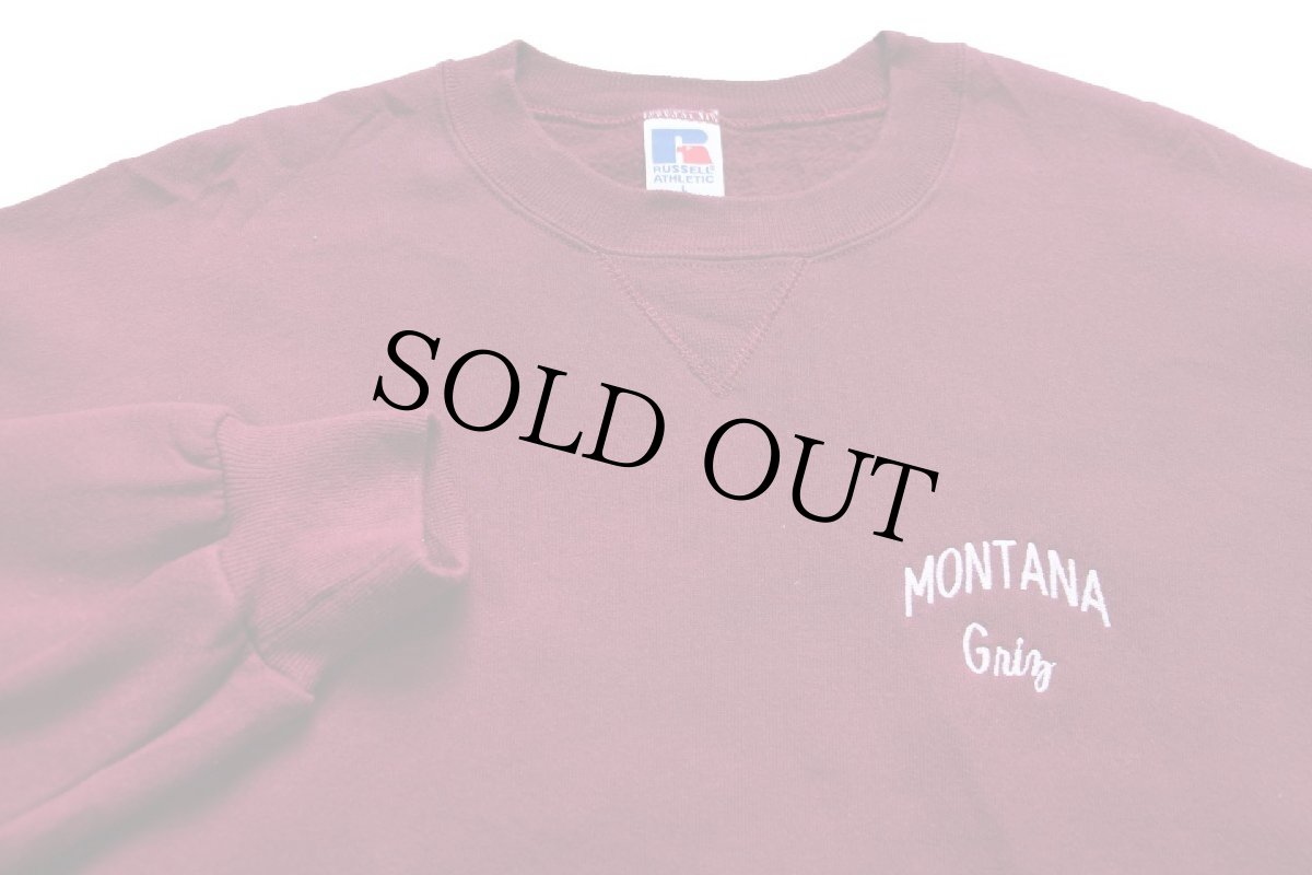 画像3: 90s USA製 RUSSELLラッセル MONTANA Griz 刺繍 前V スウェット ワインレッド L (3)