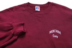 画像3: 90s USA製 RUSSELLラッセル MONTANA Griz 刺繍 前V スウェット ワインレッド L (3)