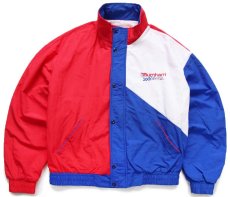 画像1: 90s USA製 Burnham Racing BY swingster チェッカーフラッグ刺繍 トリコカラー 切り替え ナイロン レーシングジャケット (1)