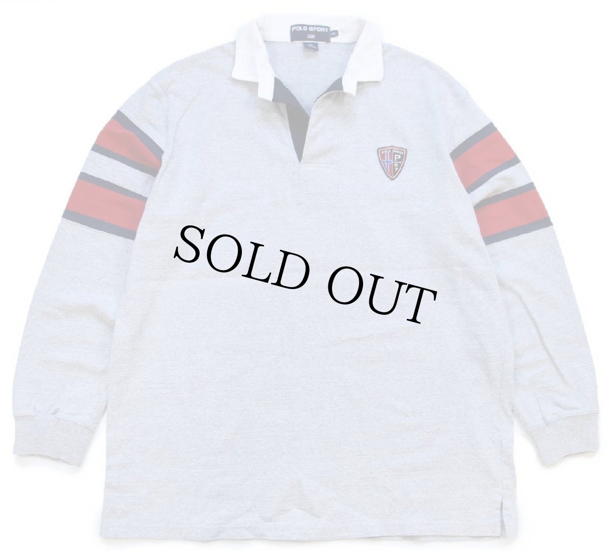画像1: 90s POLO SPORT ポロ スポーツ ラルフローレン P67 パッチ付き コットン ラガーシャツ 杢グレー XL (1)