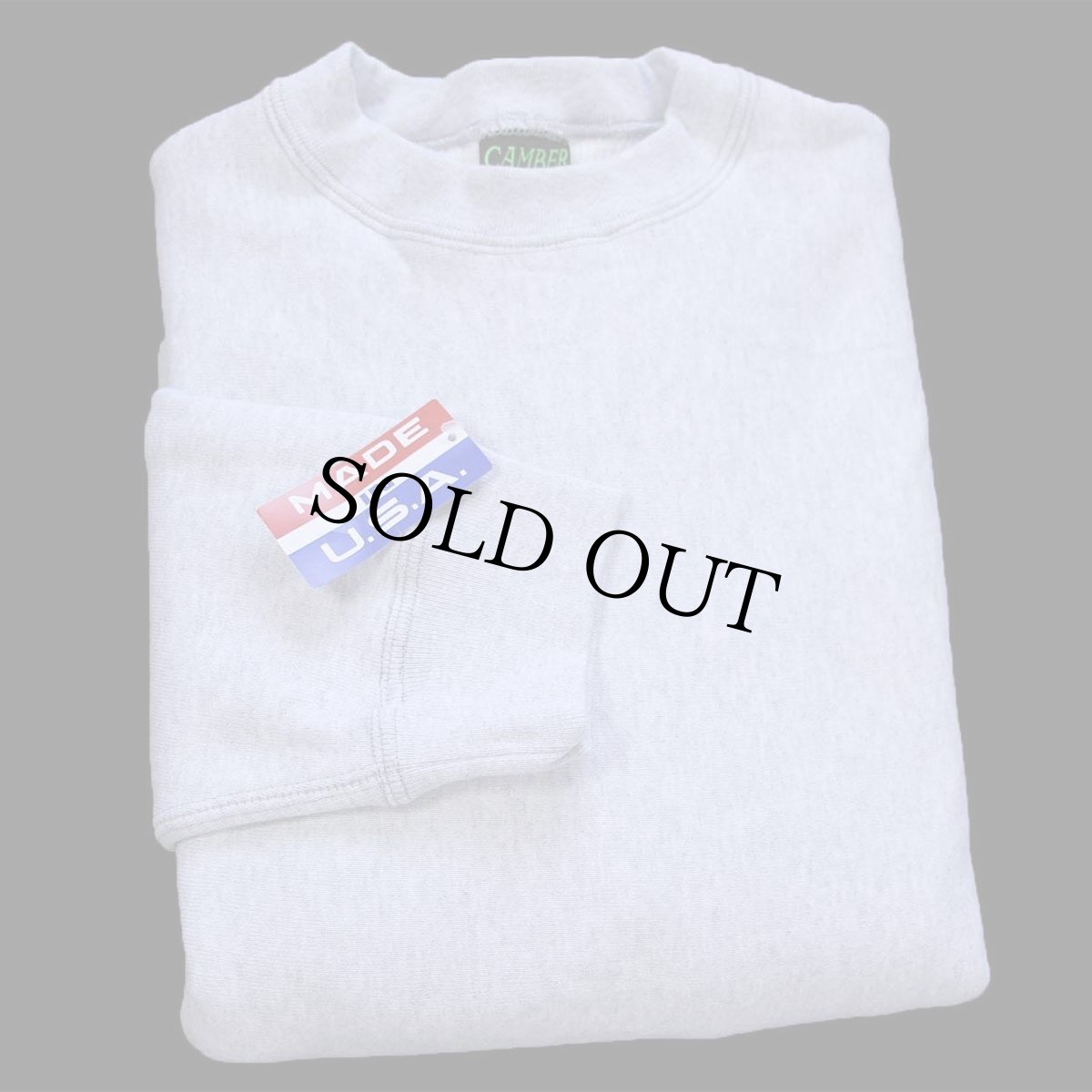 画像1: デッドストック★USA製 CAMBERキャンバー 無地 裏サーマル リバースウィーブ スウェット 杢グレー L★ブランク (1)