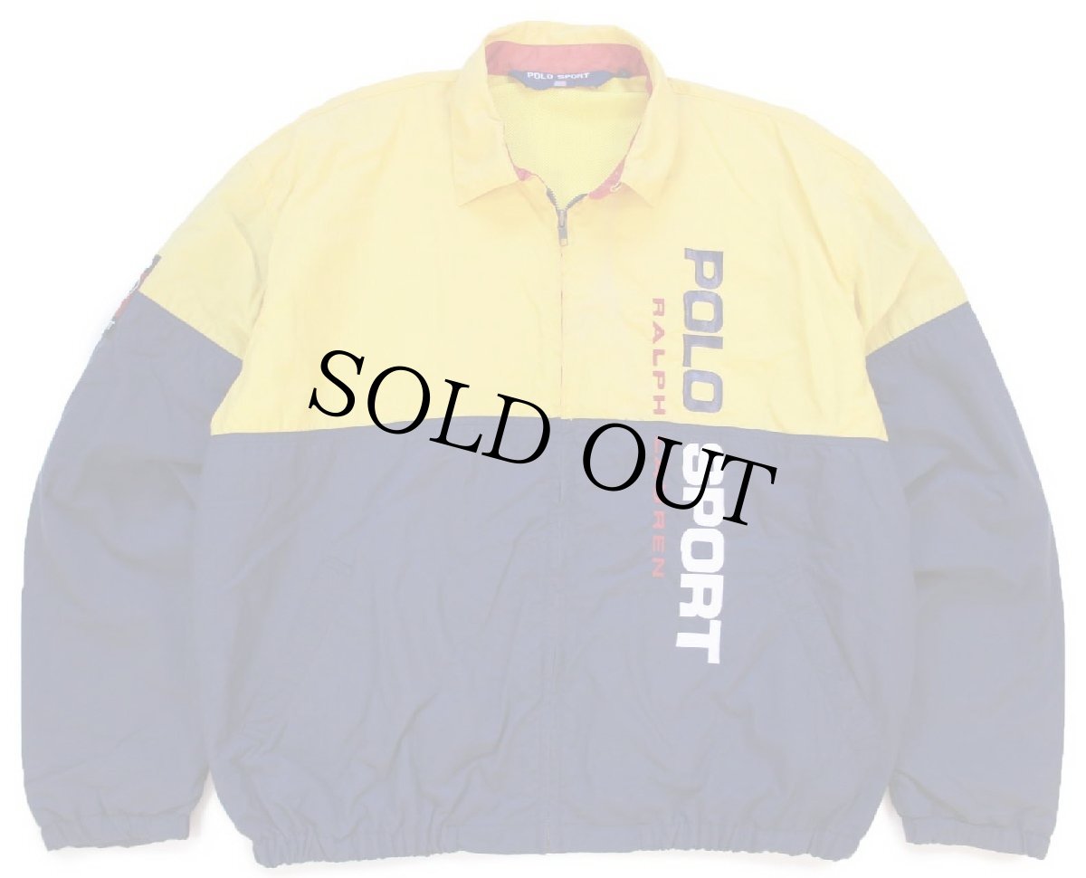 画像1: 90s POLO SPORT ポロ スポーツ ラルフローレン チンスト付き ツートン ナイロンジャケット 紺×黄 L (1)