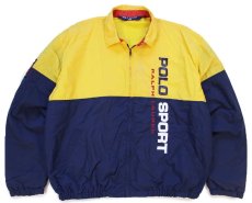画像1: 90s POLO SPORT ポロ スポーツ ラルフローレン チンスト付き ツートン ナイロンジャケット 紺×黄 L (1)