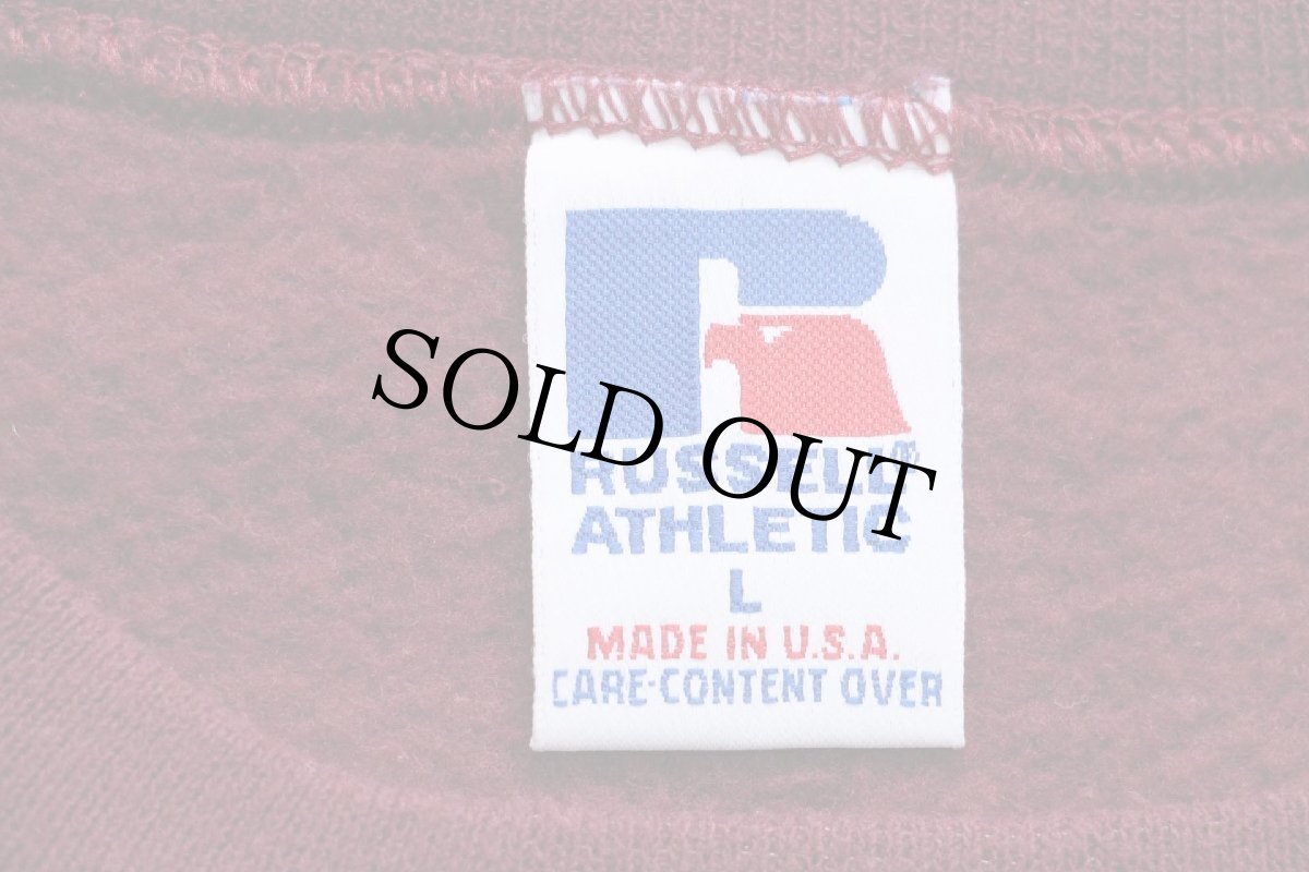 画像4: 90s USA製 RUSSELLラッセル MONTANA Griz 刺繍 前V スウェット ワインレッド L (4)