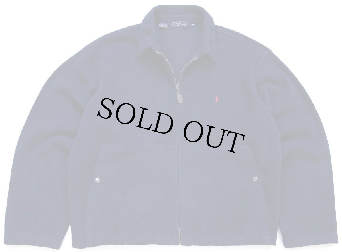 画像1: 90s USA製 ポロ ラルフローレン チンスト付き ワンポイント フリースジャケット 紺 M (1)