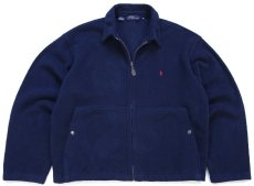画像1: 90s USA製 ポロ ラルフローレン チンスト付き ワンポイント フリースジャケット 紺 M (1)